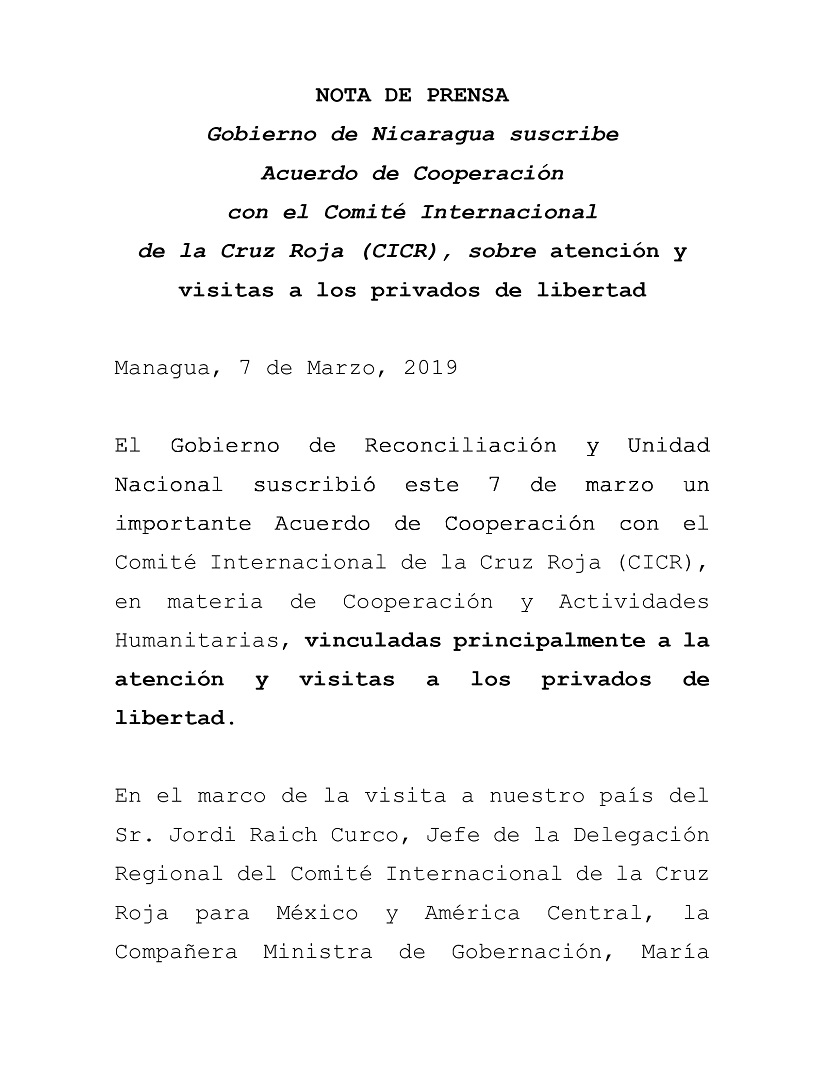 nota de prensa firma de acuerdo cicr y gobierno de nicaragua